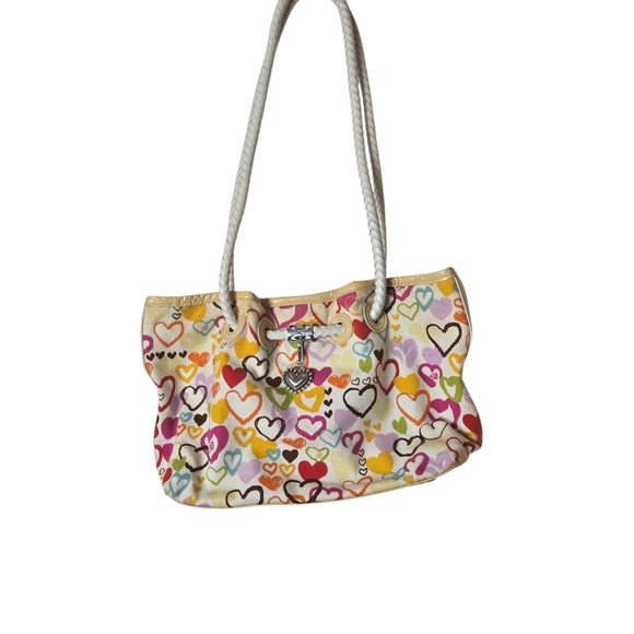 Brighton Vtg  Canvas Hearts Of Hearts Lilliana Shoulder Bag With Heart Charm - Picture 3 of 13